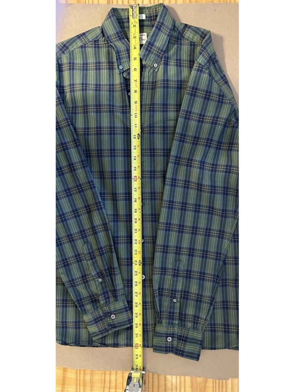 J Crew Men Slim Fit Button Down Green Plaid Long Sleeve Shirt size L - Picture 5 of 7